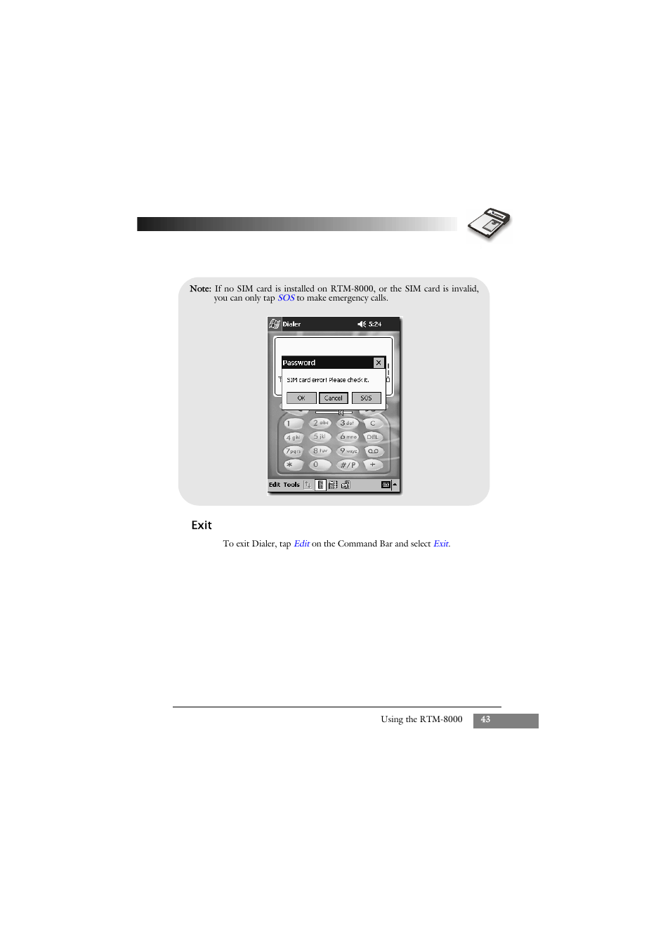 Exit | Keys Fitness GSM/GPRS Compact Flash Card RTM-8000 User Manual | Page 53 / 112