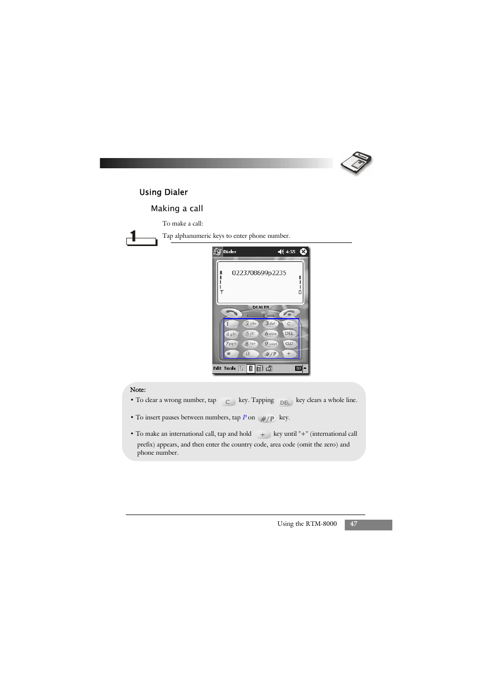 Using dialer, Making a call | Keys Fitness GSM/GPRS Compact Flash Card RTM-8000 User Manual | Page 57 / 112