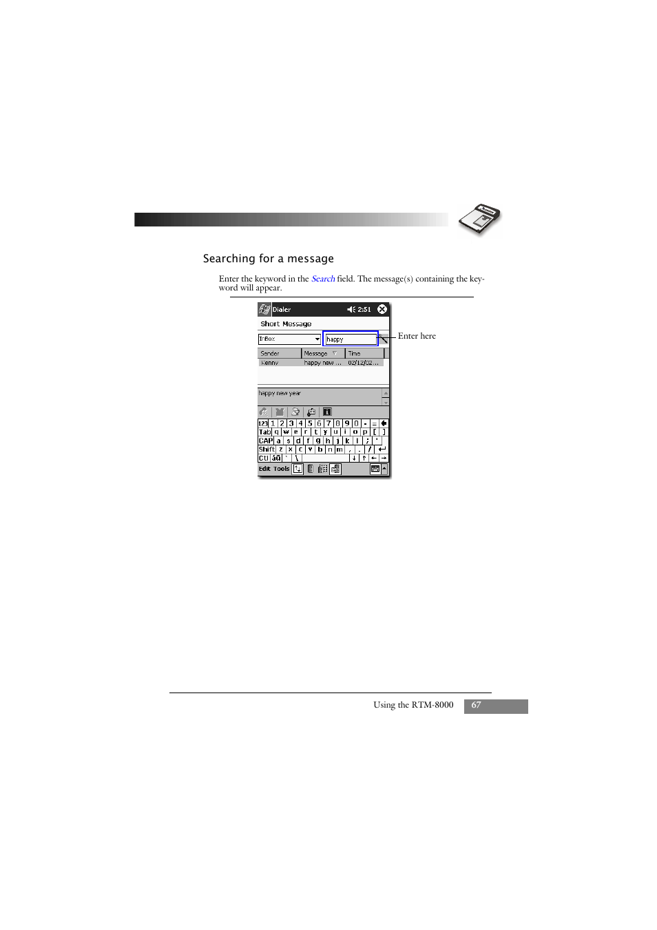 Searching for a message | Keys Fitness GSM/GPRS Compact Flash Card RTM-8000 User Manual | Page 77 / 112