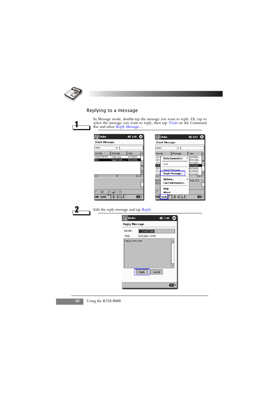 Replying to a message | Keys Fitness GSM/GPRS Compact Flash Card RTM-8000 User Manual | Page 78 / 112