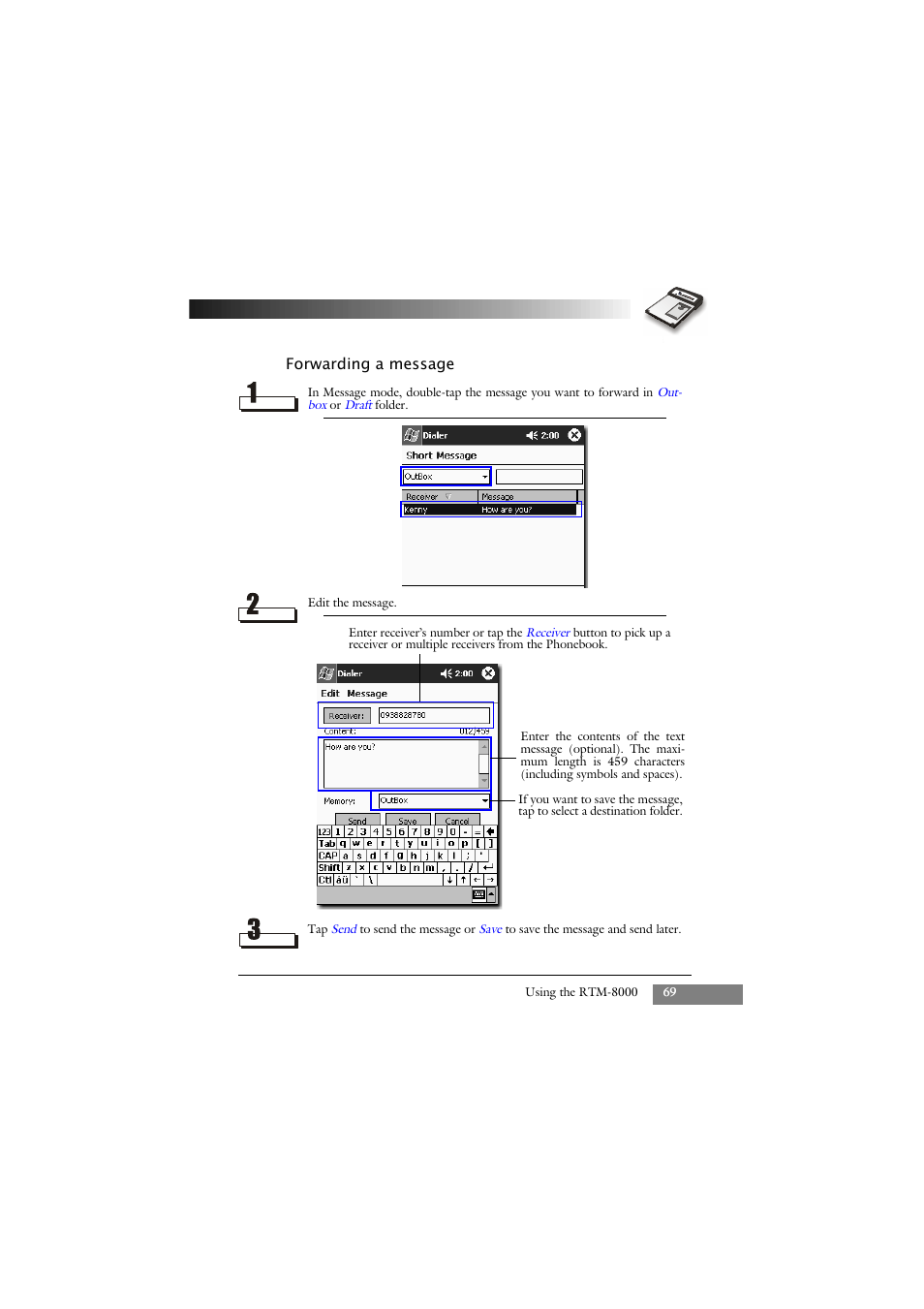 Forwarding a message | Keys Fitness GSM/GPRS Compact Flash Card RTM-8000 User Manual | Page 79 / 112