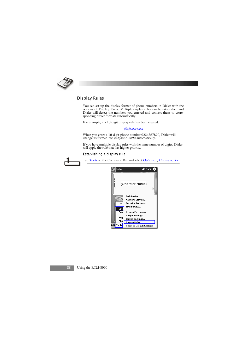 Display rules | Keys Fitness GSM/GPRS Compact Flash Card RTM-8000 User Manual | Page 98 / 112