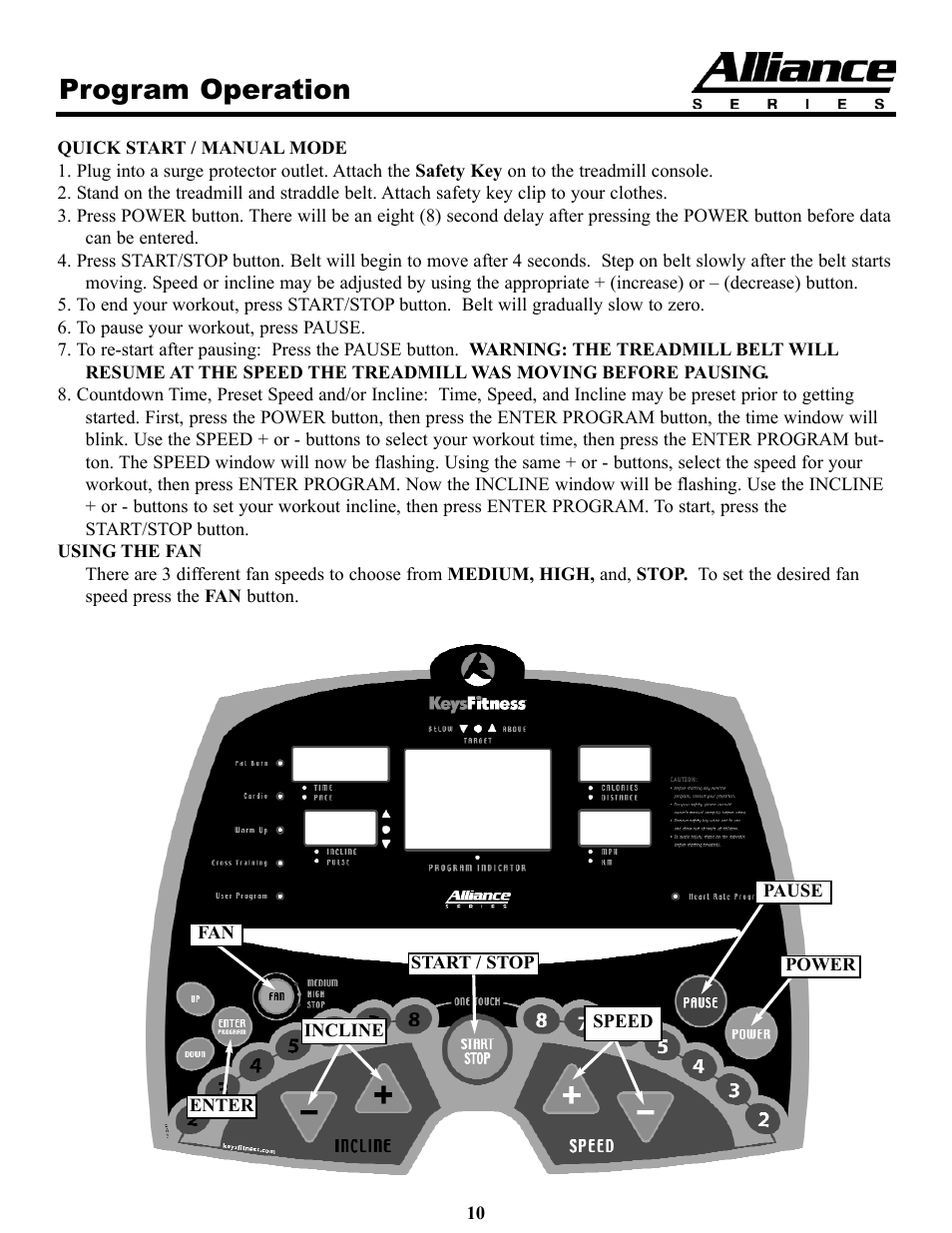 Program operation | Keys Fitness HT75t User Manual | Page 10 / 27