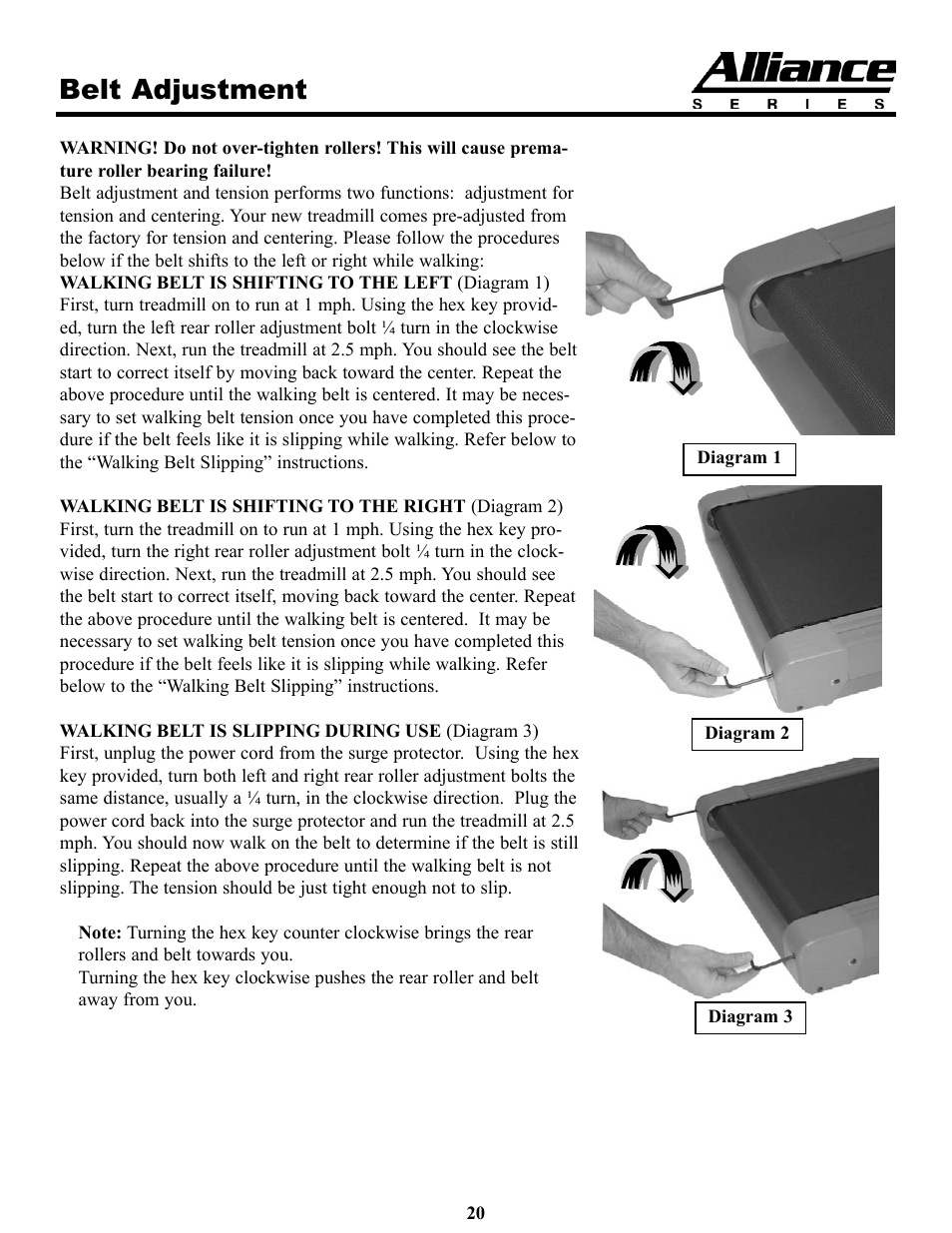 Belt adjustment | Keys Fitness HT75t User Manual | Page 20 / 27