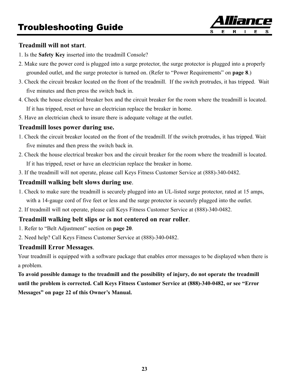 Troubleshooting guide | Keys Fitness HT75t User Manual | Page 23 / 27