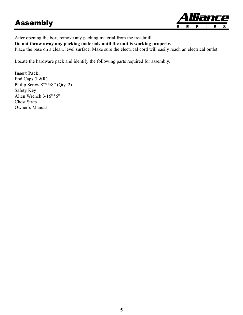 Assembly | Keys Fitness HT75t User Manual | Page 5 / 27