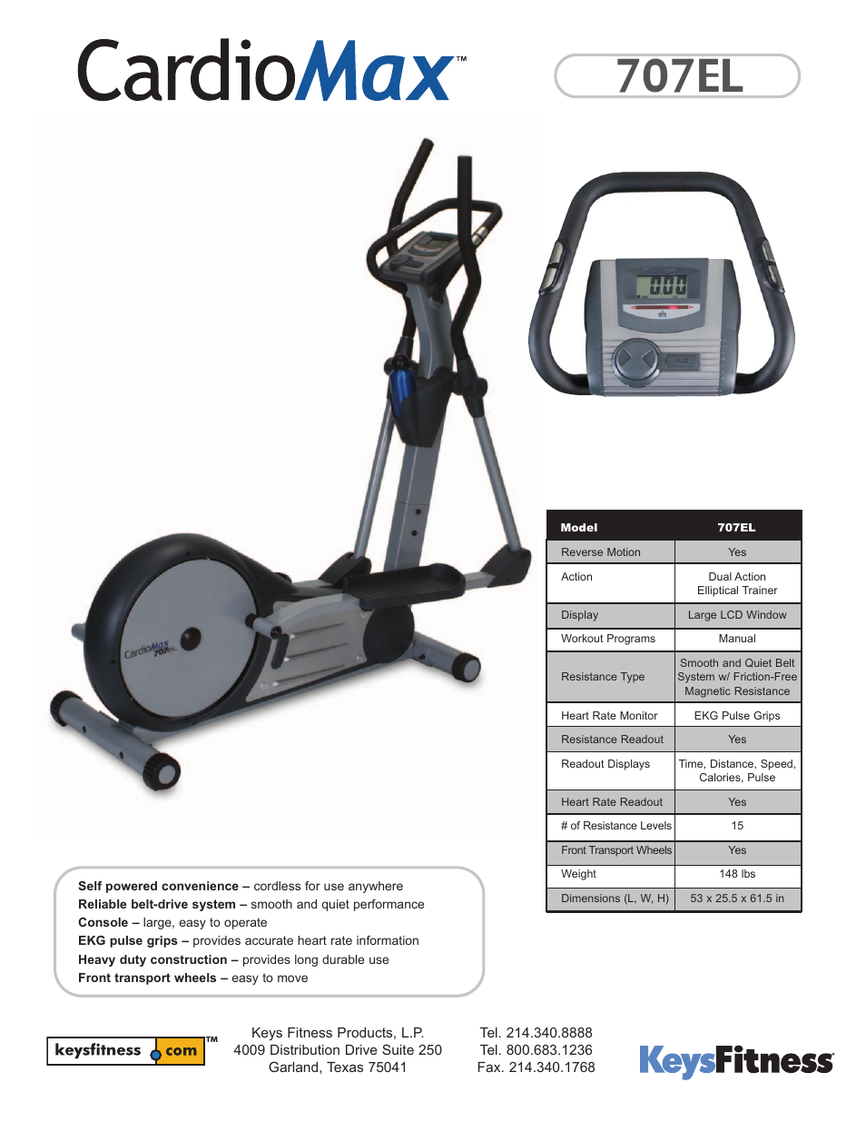 Keys Fitness CardioMax 707 Elliptical CM707EL User Manual | 1 page