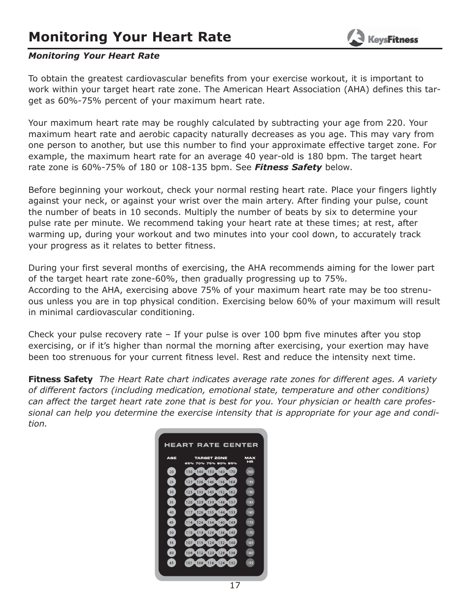 Monitoring your heart rate | Keys Fitness CG2 User Manual | Page 17 / 23