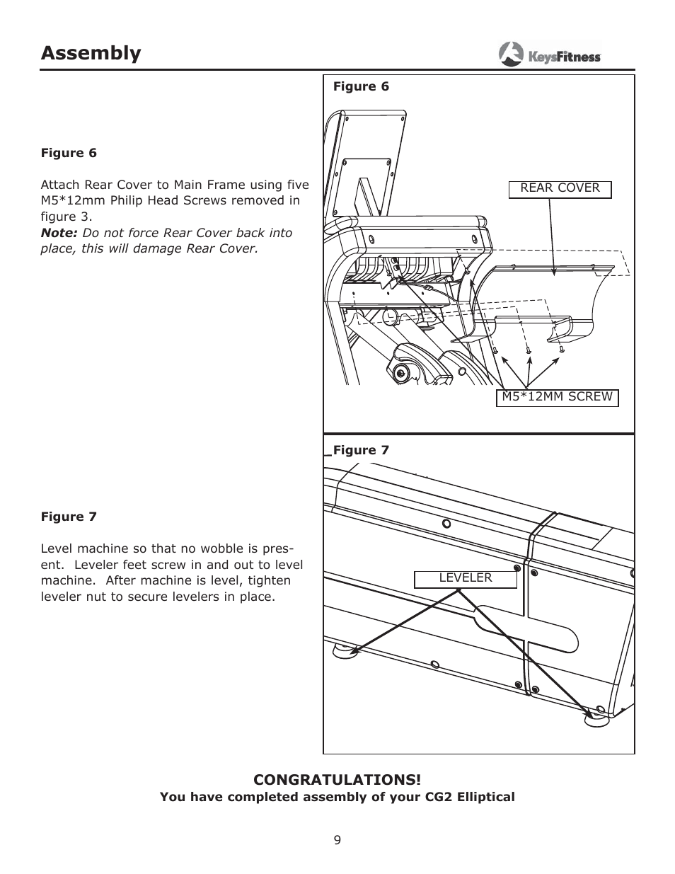 Assembly | Keys Fitness CG2 User Manual | Page 9 / 23