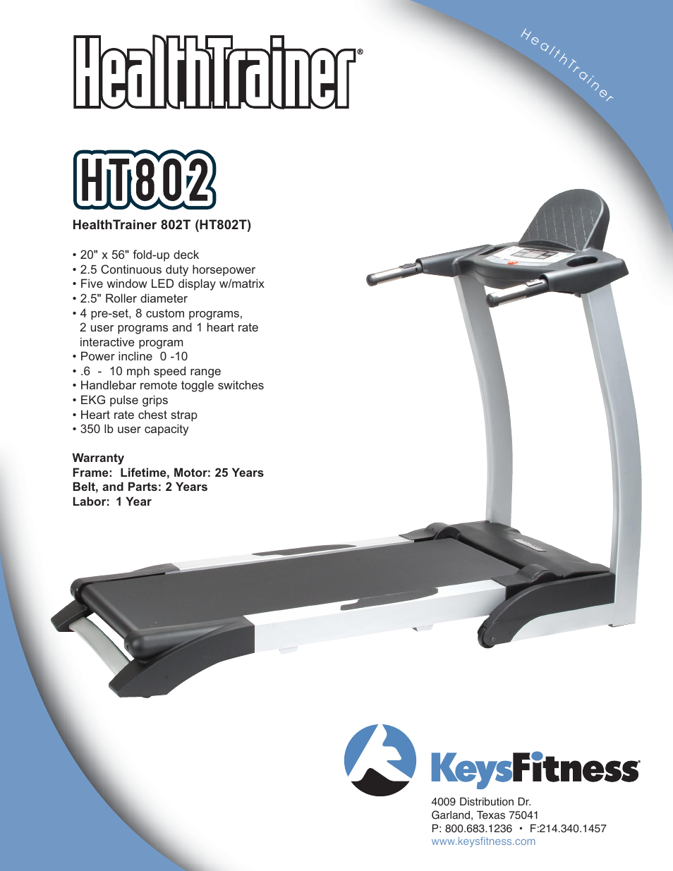 Keys Fitness HT802t User Manual | 1 page