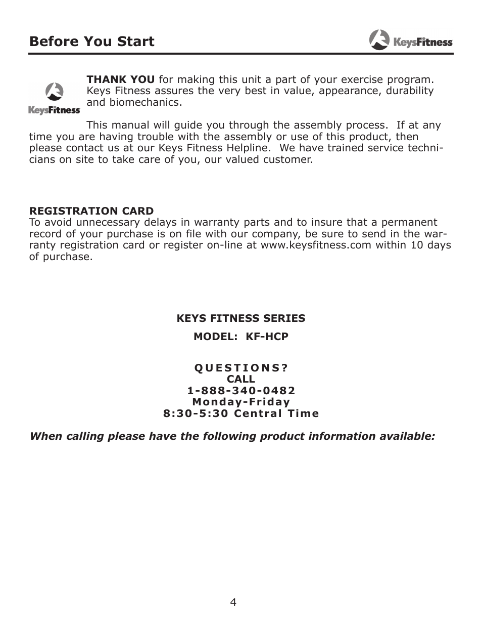 Before you start | Keys Fitness Half Cage PeC Attachment KF-HCP User Manual | Page 4 / 14