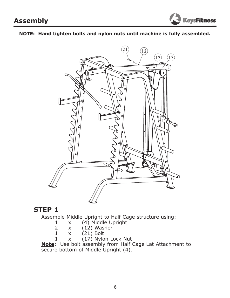 Step 1, Assembly | Keys Fitness Half Cage PeC Attachment KF-HCP User Manual | Page 6 / 14