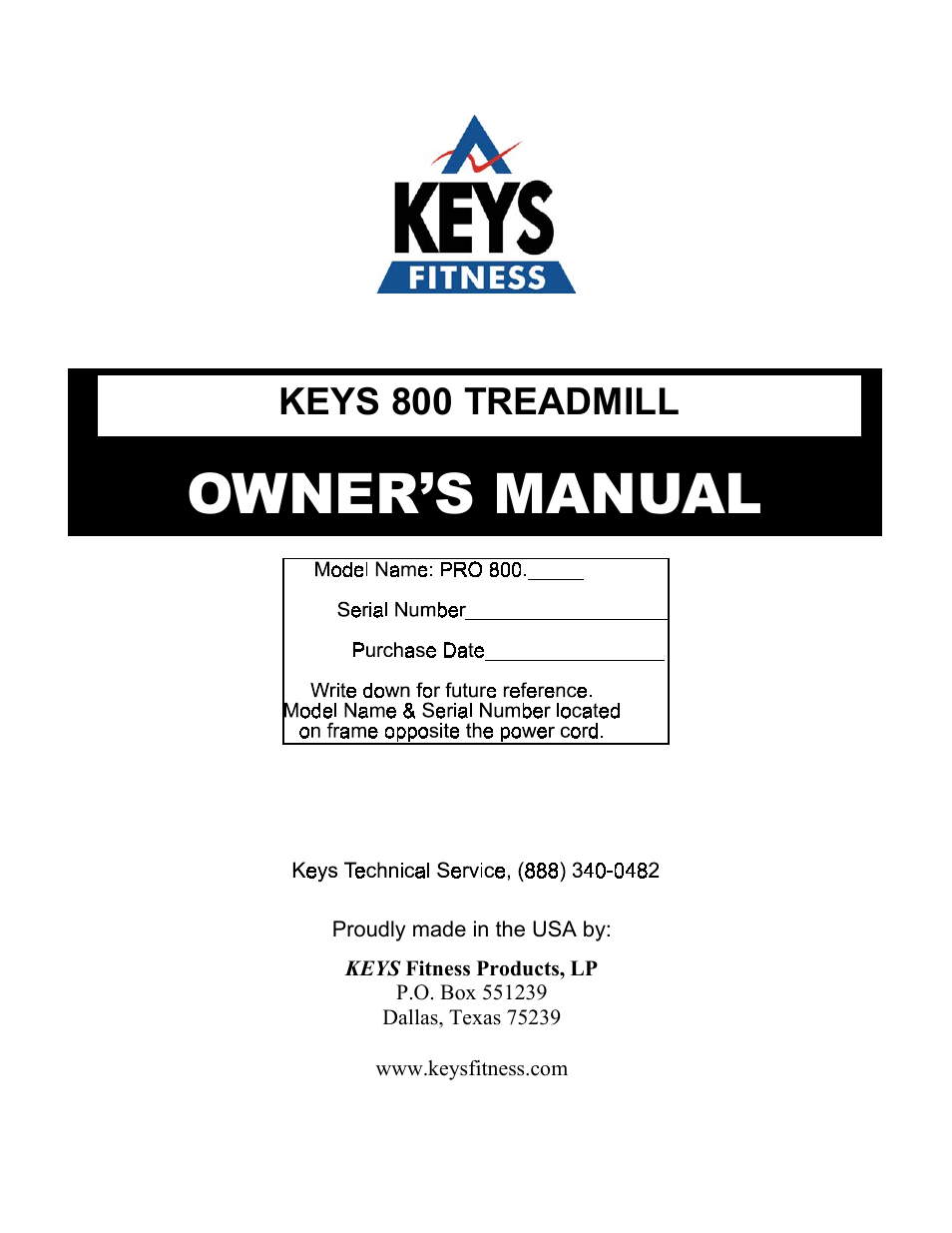 Keys Fitness KEYS800 User Manual | 17 pages