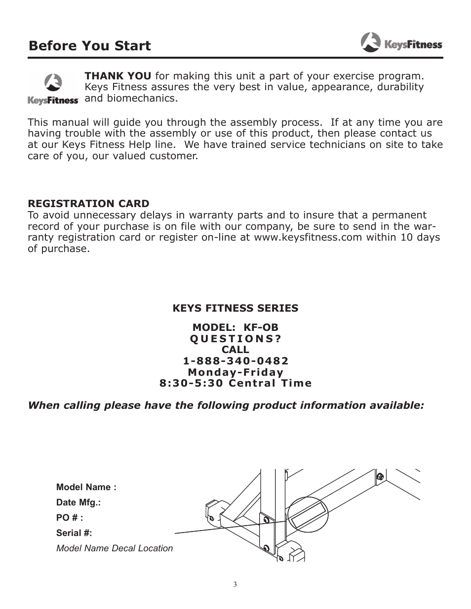 Before you start | Keys Fitness KF-OB User Manual | Page 3 / 14
