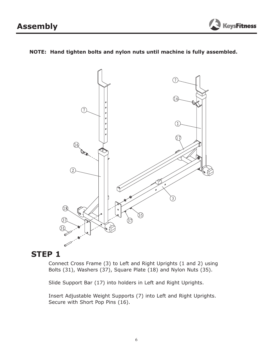 Step 1, Assembly | Keys Fitness KF-OB User Manual | Page 6 / 14