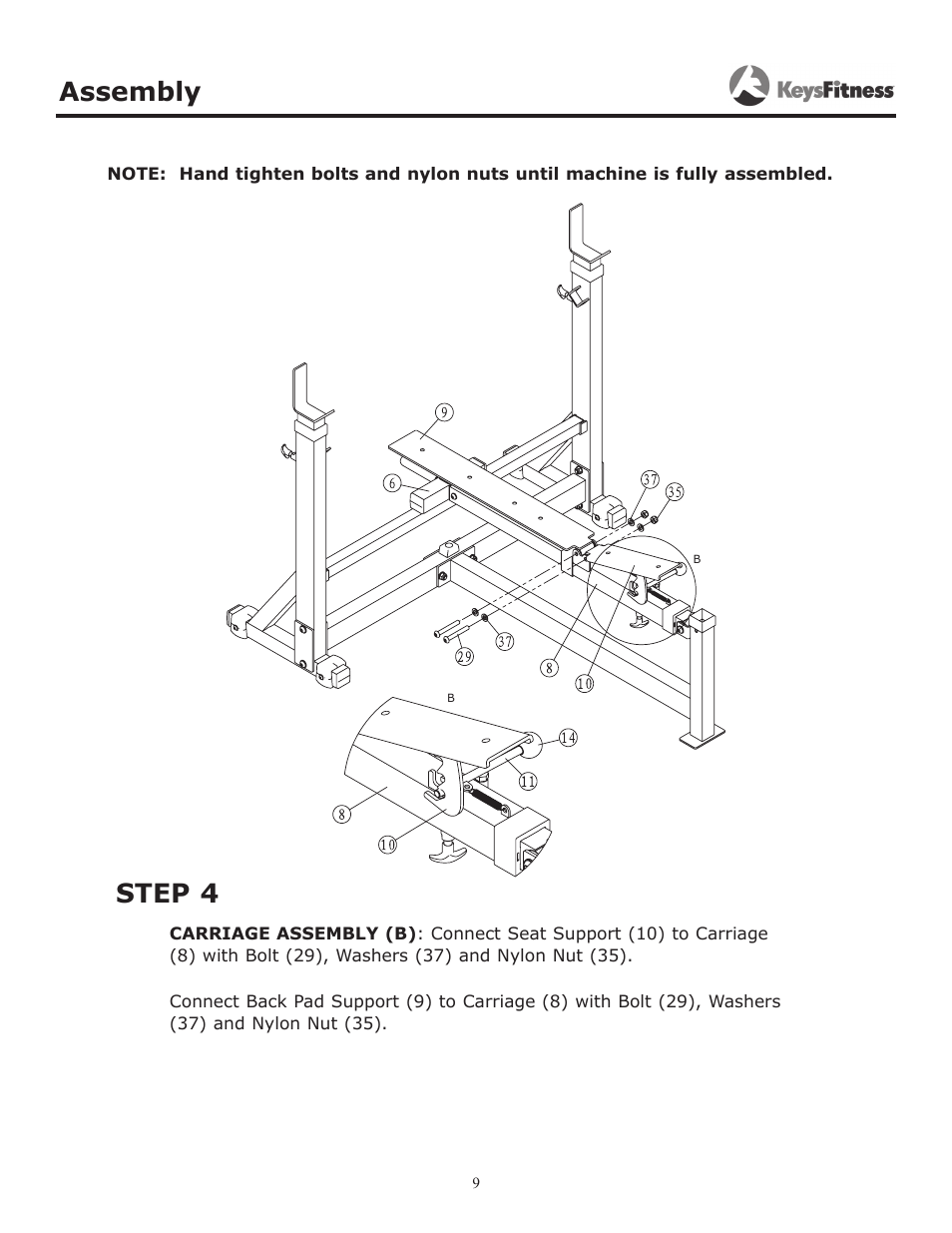 Step 4, Assembly | Keys Fitness KF-OB User Manual | Page 9 / 14