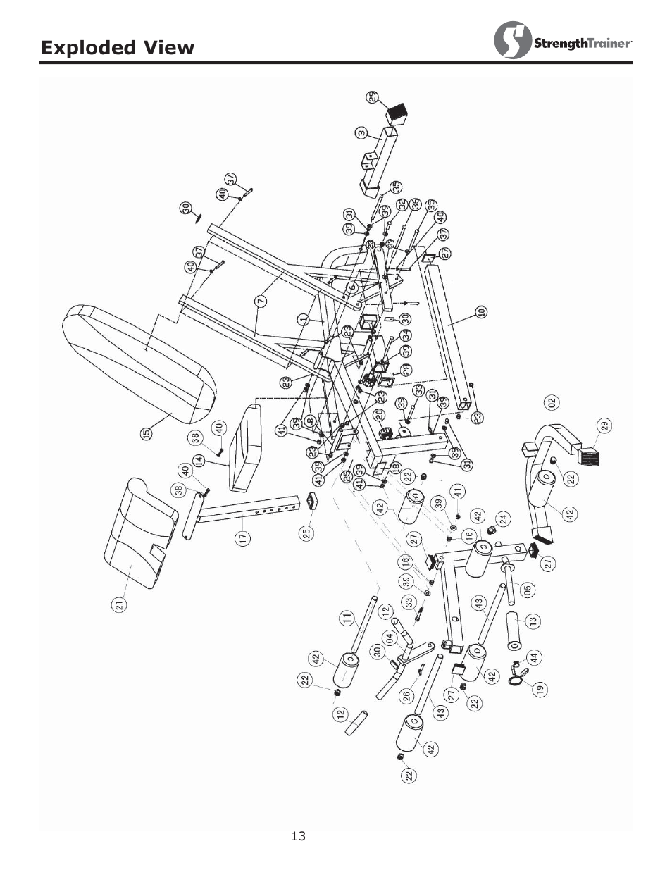 Exploded view | Keys Fitness STRENGTH TRAINER ST-DFIDL User Manual | Page 13 / 15