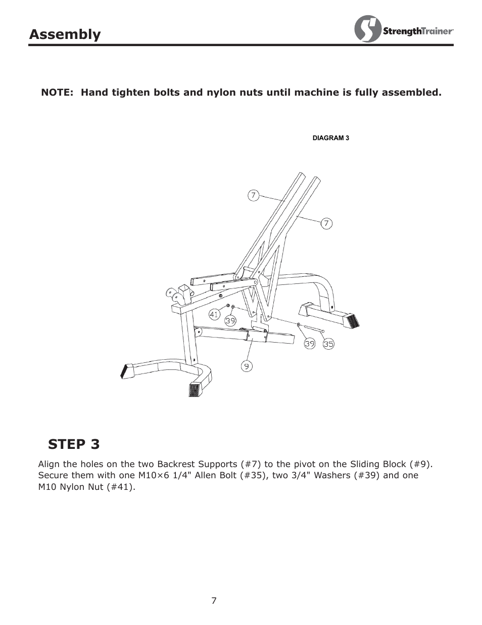 Step 3, Assembly | Keys Fitness STRENGTH TRAINER ST-DFIDL User Manual | Page 7 / 15