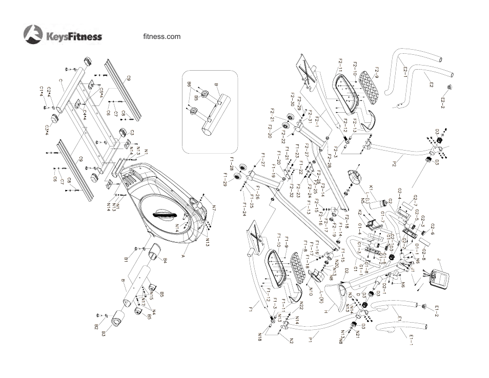 Exploded view | Keys Fitness Stepper Machine E2-0 User Manual | Page 34 / 36