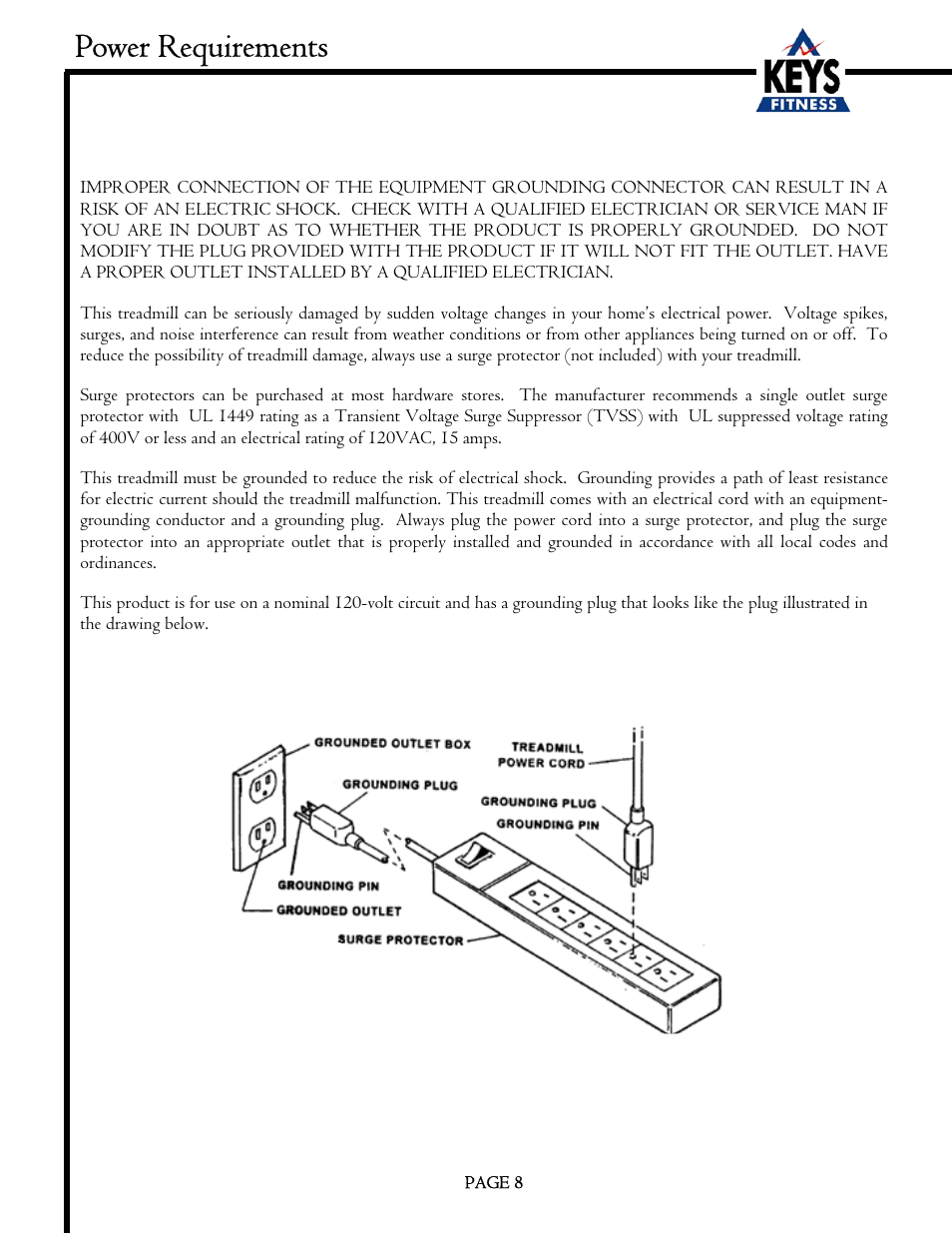 Power requirements | Keys Fitness EC3500HRC User Manual | Page 8 / 20
