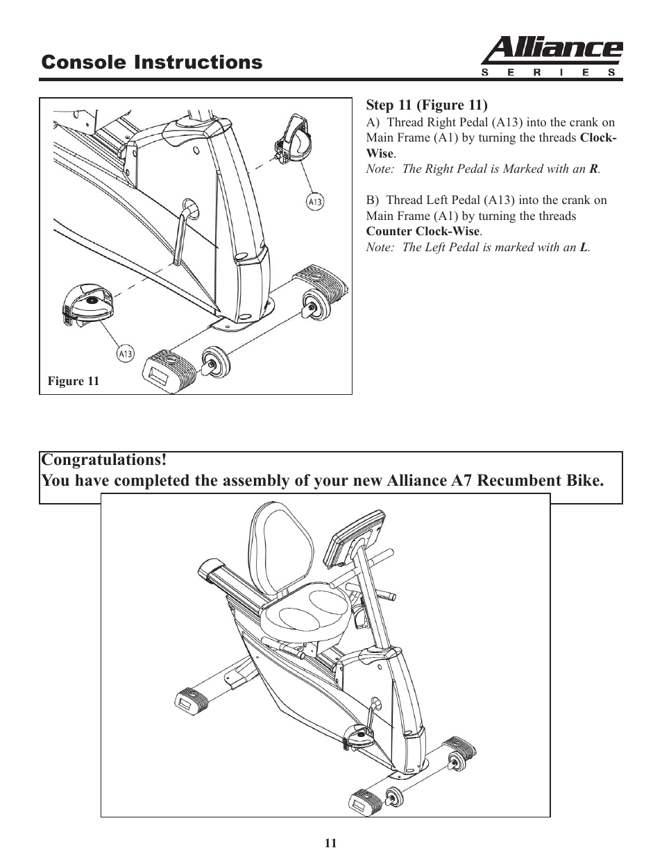 Console instructions | Keys Fitness A7r User Manual | Page 11 / 25