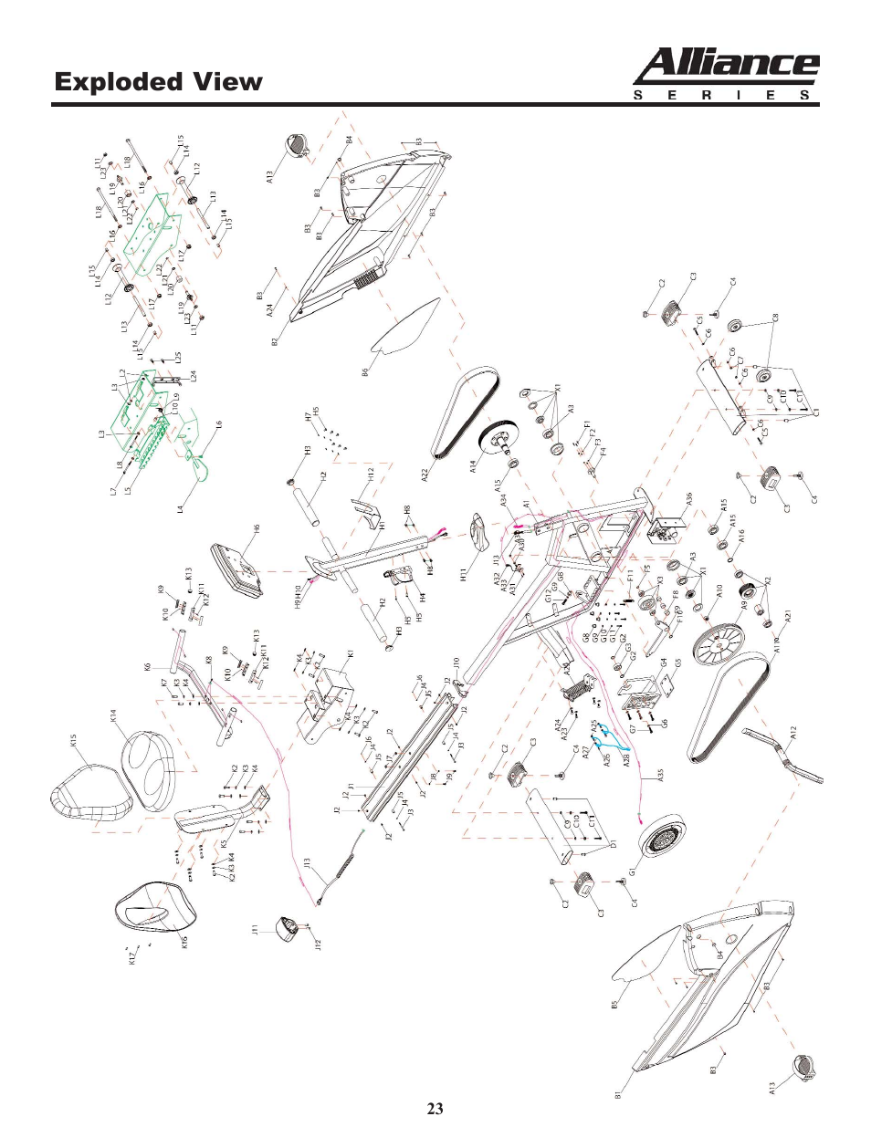 Exploded view | Keys Fitness A7r User Manual | Page 23 / 25