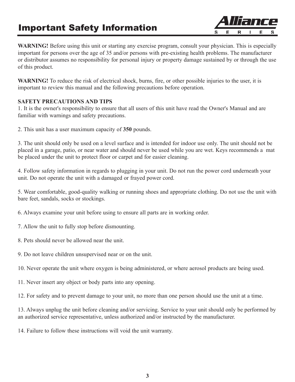 Important safety information | Keys Fitness A7r User Manual | Page 3 / 25