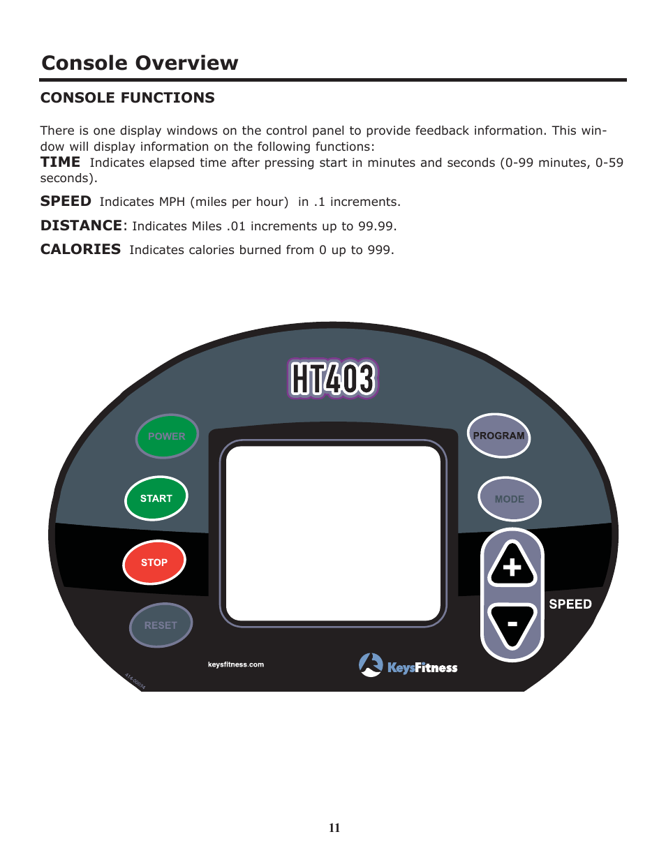 Console overview | Keys Fitness HT403T User Manual | Page 11 / 22