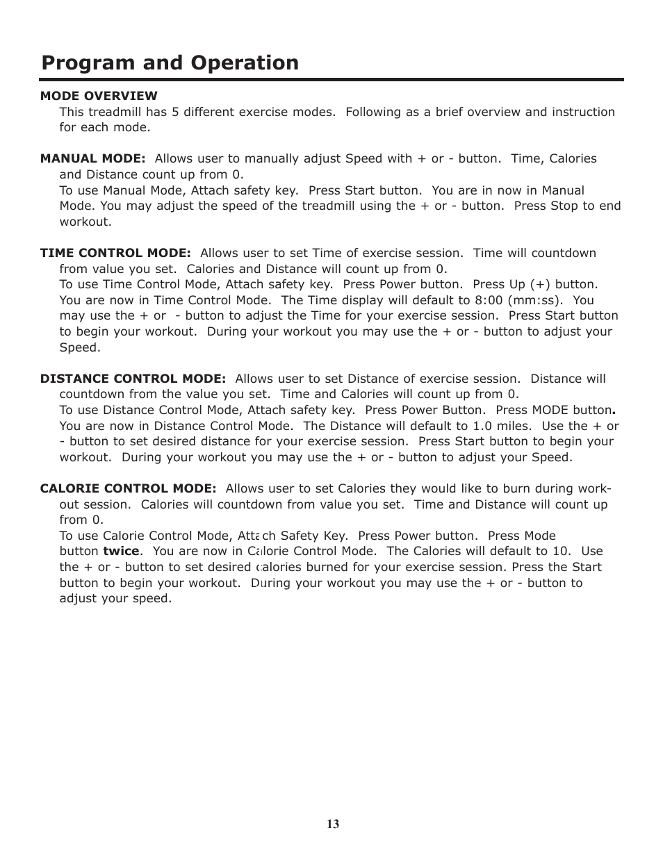 Program and operation | Keys Fitness HT403T User Manual | Page 13 / 22