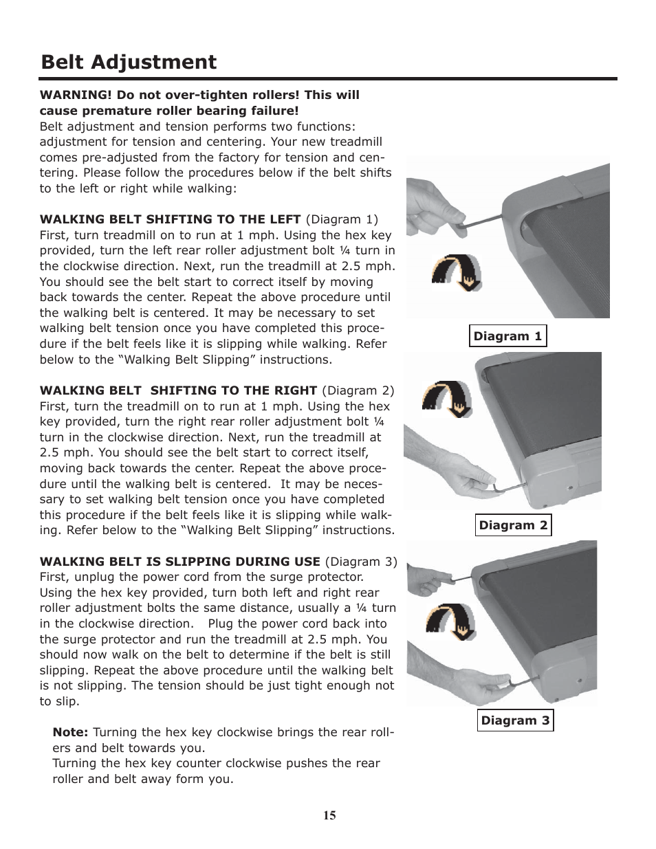 Belt adjustment | Keys Fitness HT403T User Manual | Page 15 / 22