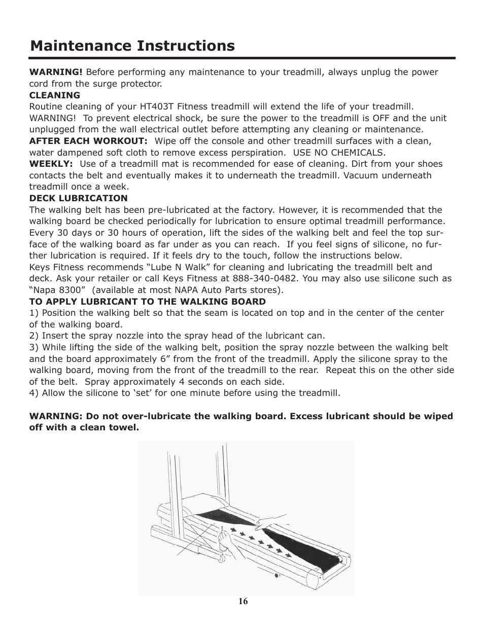 Maintenance instructions | Keys Fitness HT403T User Manual | Page 16 / 22