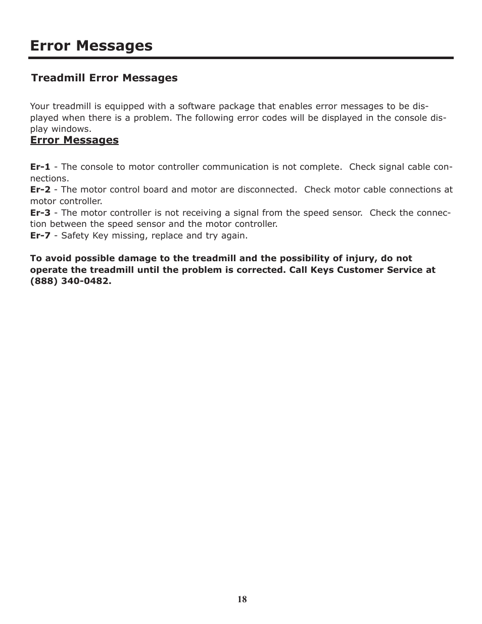 Error messages | Keys Fitness HT403T User Manual | Page 18 / 22