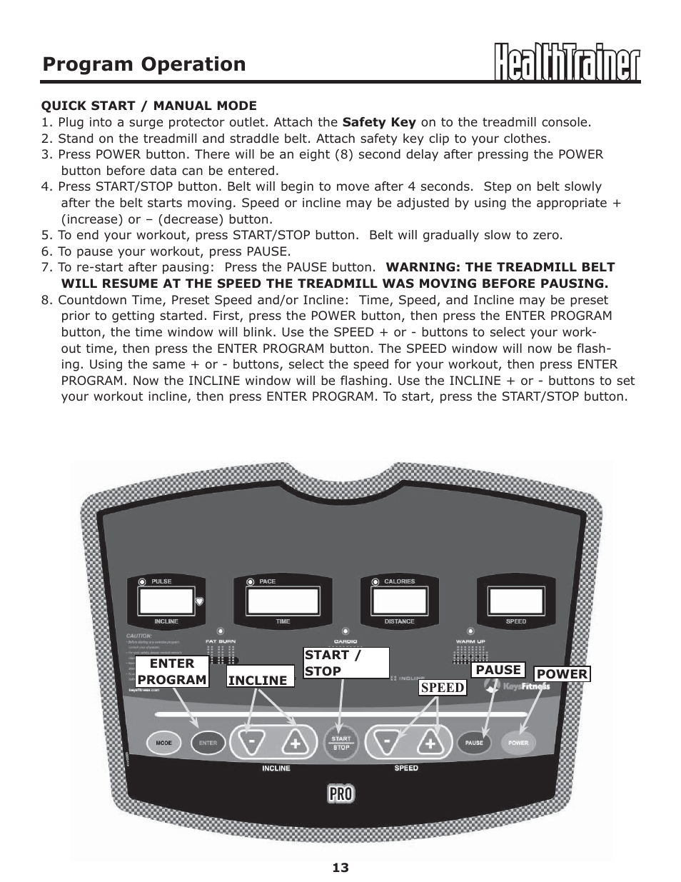 Program operation | Keys Fitness HT-PRO User Manual | Page 13 / 29