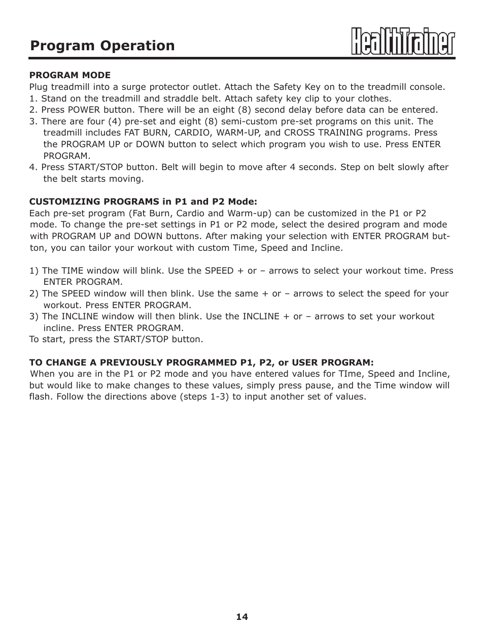 Program operation | Keys Fitness HT-PRO User Manual | Page 14 / 29