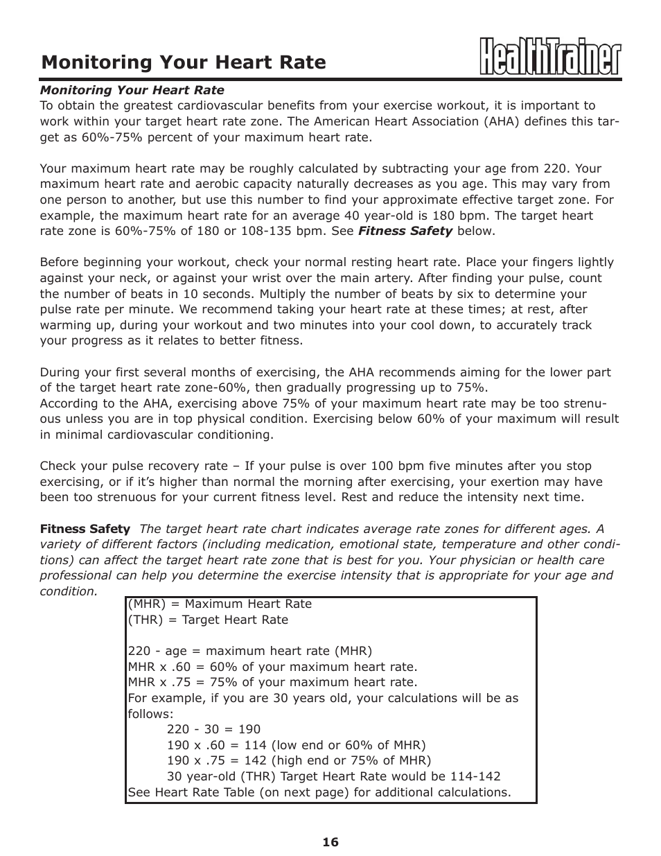 Monitoring your heart rate | Keys Fitness HT-PRO User Manual | Page 16 / 29