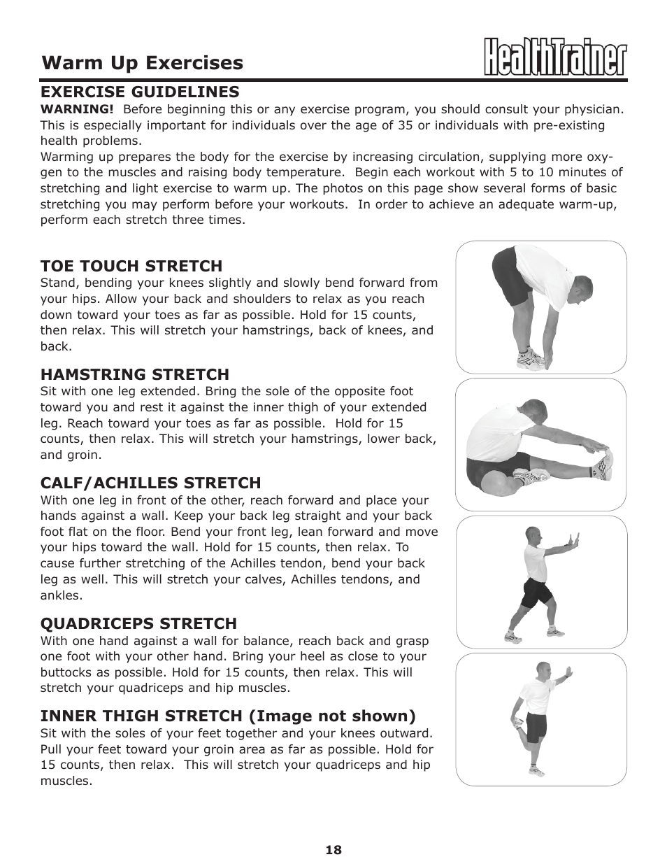 Warm up exercises | Keys Fitness HT-PRO User Manual | Page 18 / 29