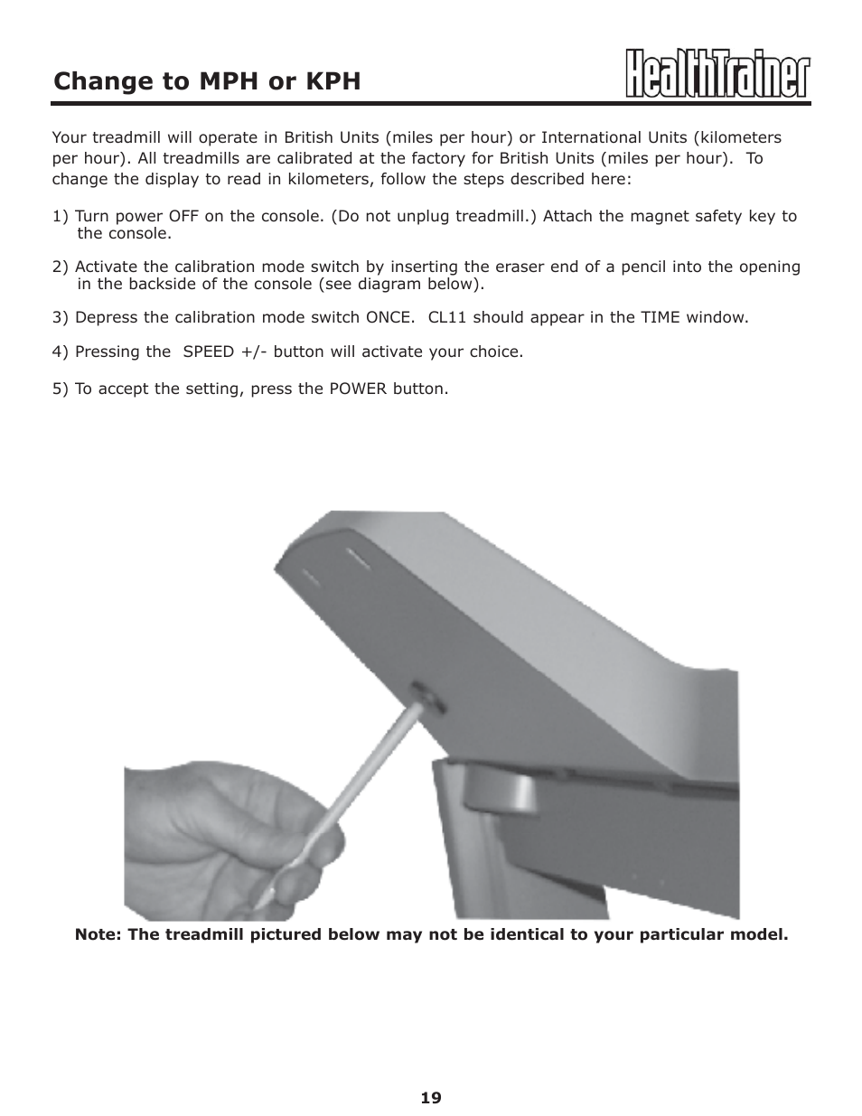 Change to mph or kph | Keys Fitness HT-PRO User Manual | Page 19 / 29