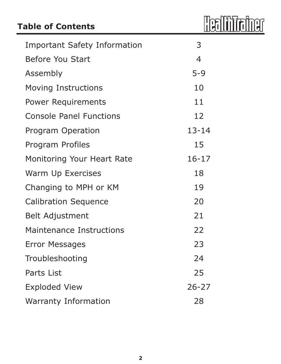 Keys Fitness HT-PRO User Manual | Page 2 / 29