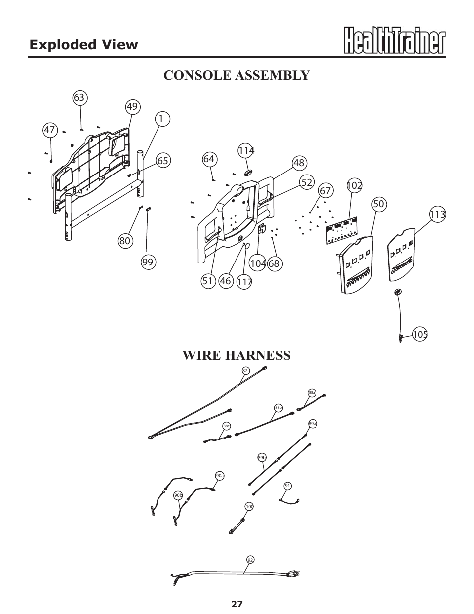 Console assembly wire harness, Exploded view | Keys Fitness HT-PRO User Manual | Page 27 / 29