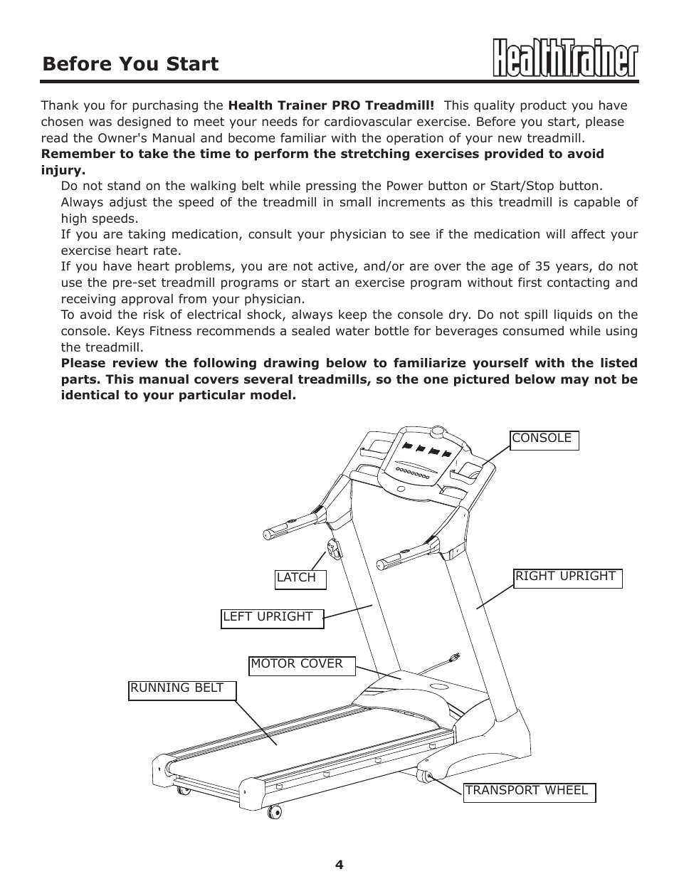 Before you start | Keys Fitness HT-PRO User Manual | Page 4 / 29