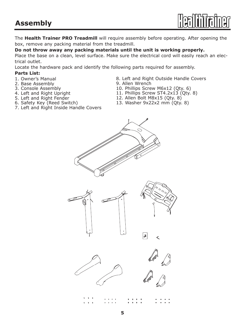 Assembly | Keys Fitness HT-PRO User Manual | Page 5 / 29