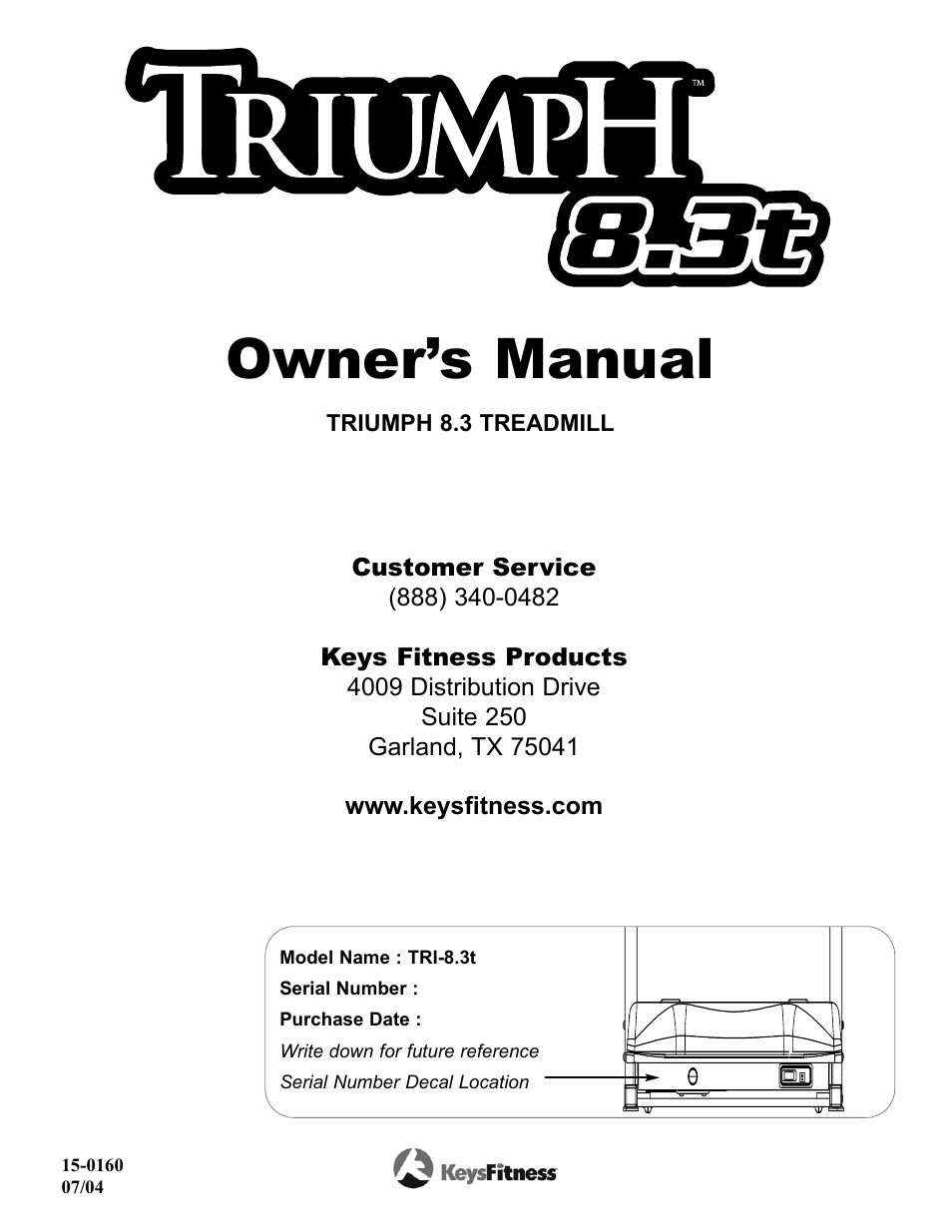 Keys Fitness Triumph 8.3 TRI-8.3t User Manual | 20 pages