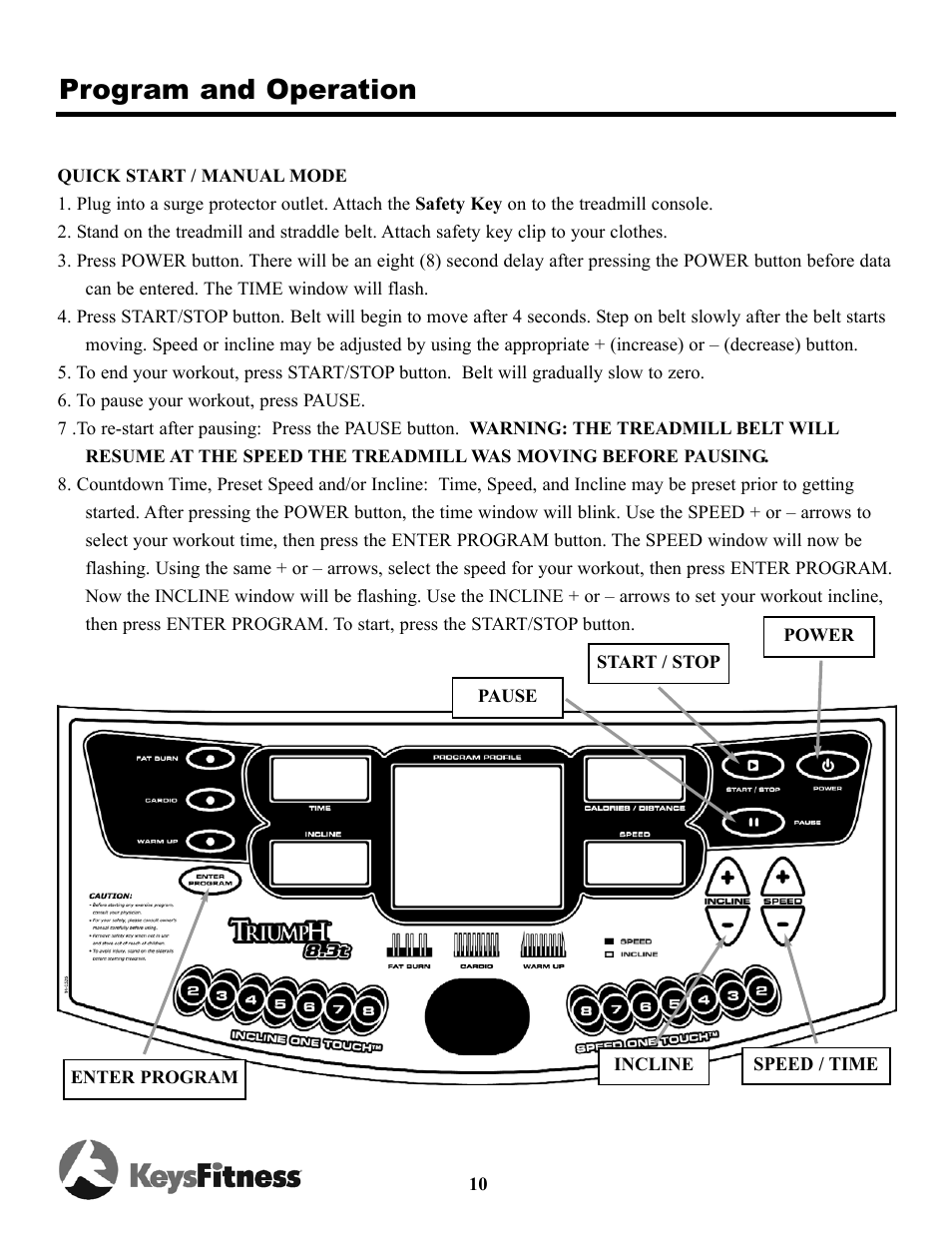 Program and operation | Keys Fitness Triumph 8.3 TRI-8.3t User Manual | Page 10 / 20