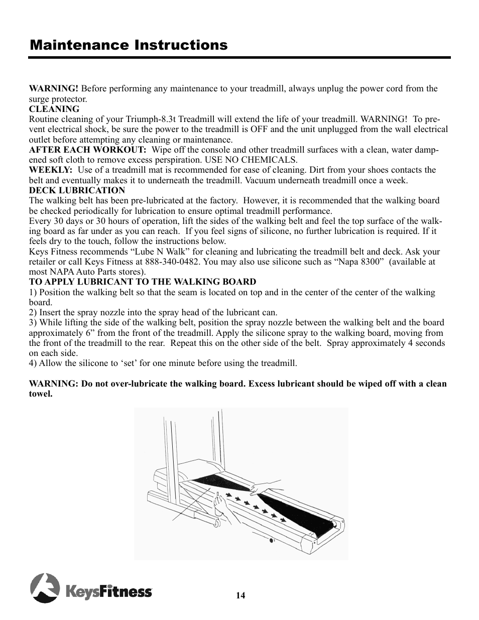Maintenance instructions | Keys Fitness Triumph 8.3 TRI-8.3t User Manual | Page 14 / 20