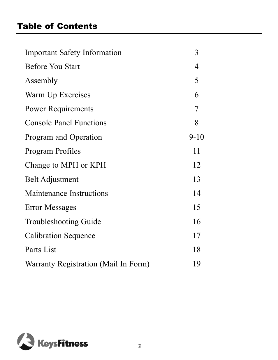 Keys Fitness Triumph 8.3 TRI-8.3t User Manual | Page 2 / 20