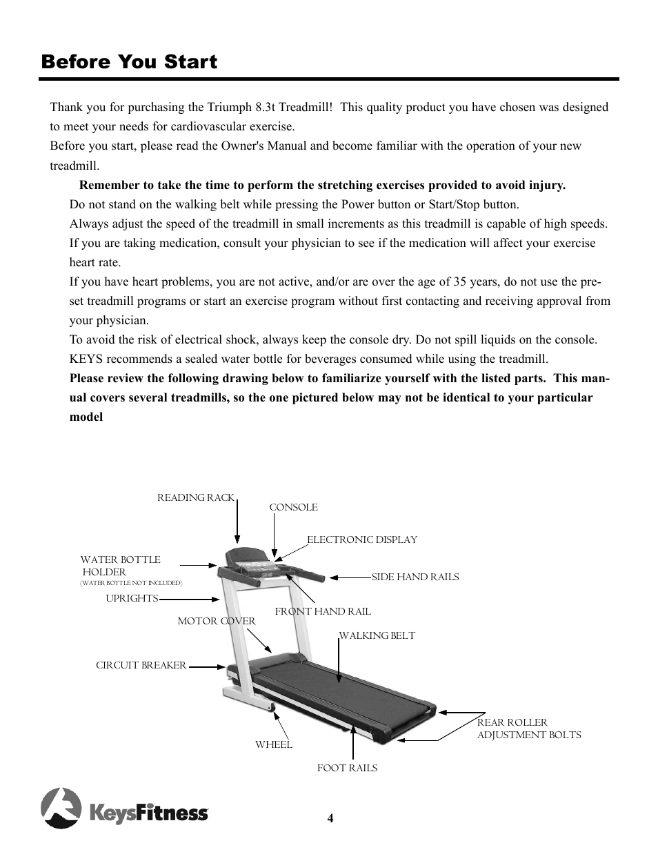 Before you start | Keys Fitness Triumph 8.3 TRI-8.3t User Manual | Page 4 / 20