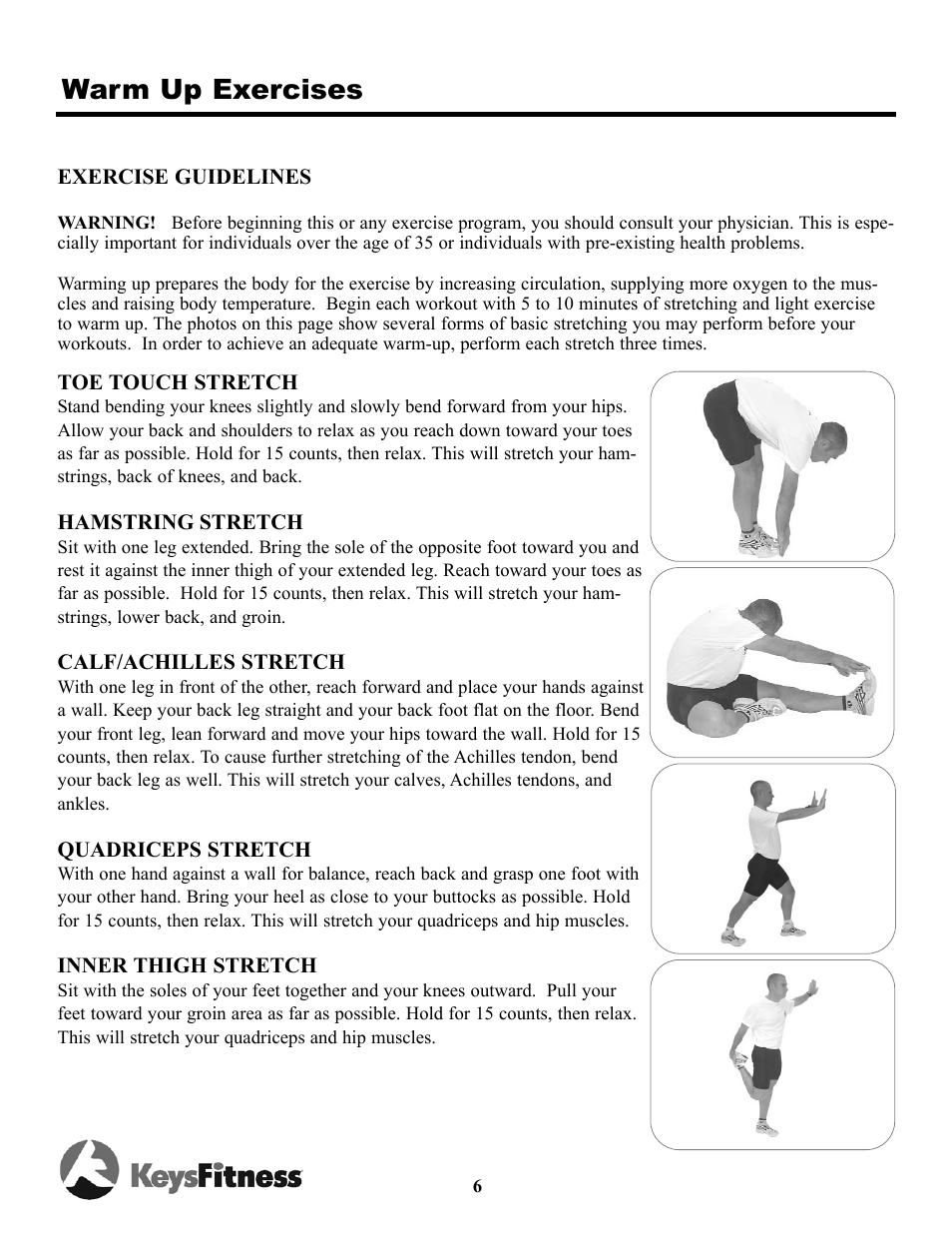Warm up exercises | Keys Fitness Triumph 8.3 TRI-8.3t User Manual | Page 6 / 20