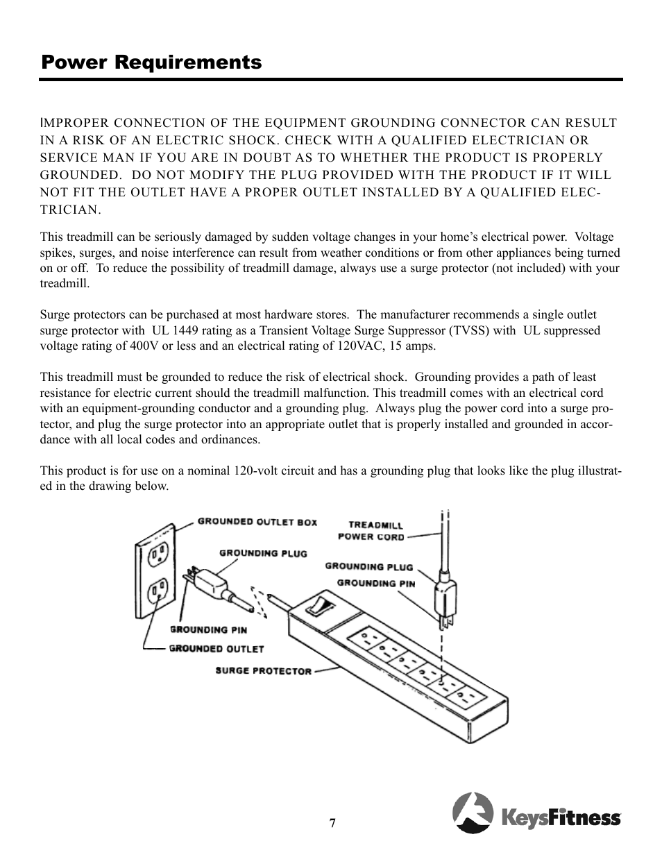 Power requirements | Keys Fitness Triumph 8.3 TRI-8.3t User Manual | Page 7 / 20