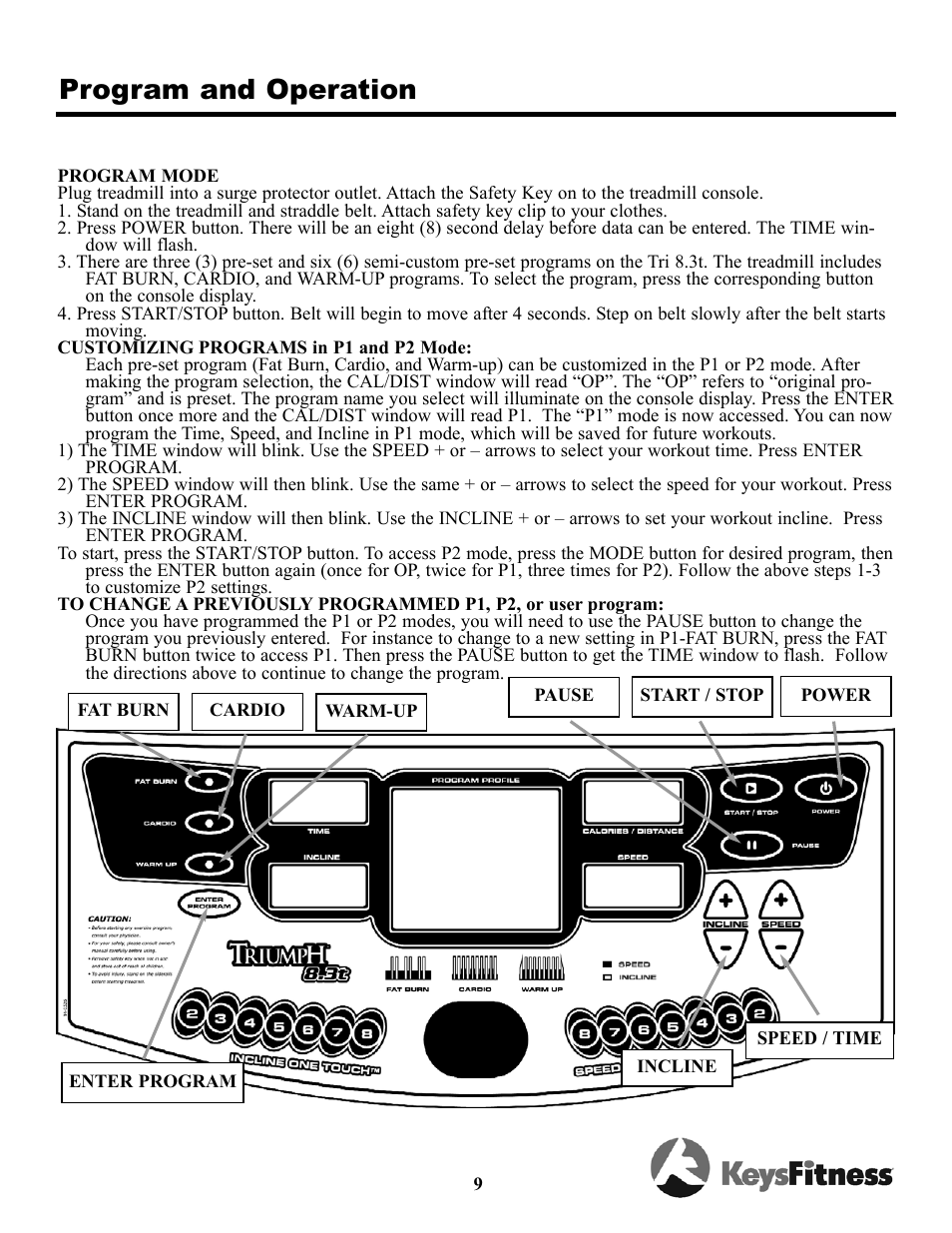 Program and operation | Keys Fitness Triumph 8.3 TRI-8.3t User Manual | Page 9 / 20