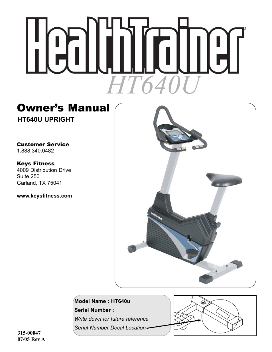 Keys Fitness HT640U User Manual | 20 pages